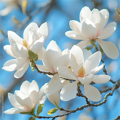 Wallpaper Mural "Blooming White Flowers on Branch Against Blue Sky" Torontodigital.ca
