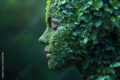 Woman, foliage face, nature, profile