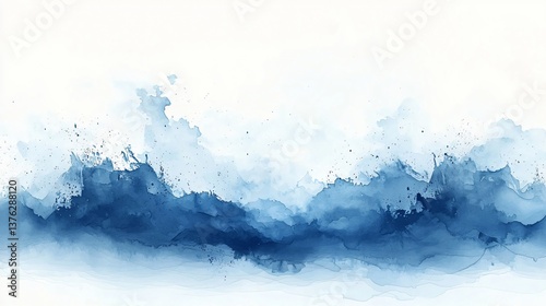 Dreamy Blue Mountain Range Abstract Watercolor Painting Art Visual Display Background.