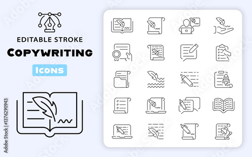 Copywriting vector outline icon set. Content creation symbols