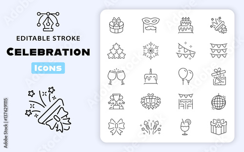 Celebration vector outline icons set. Joyful occasion symbols