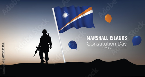 Marshall islands constitution day soldier standing with waving flag vector poster