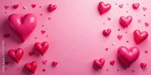 Pink heart shapes background with festive texture for Valentine's Day design, pattern, backdrop, celebration