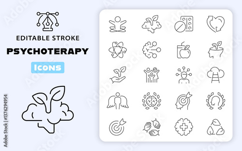Psychotherapy Medical Care Vector Outline Icon Set