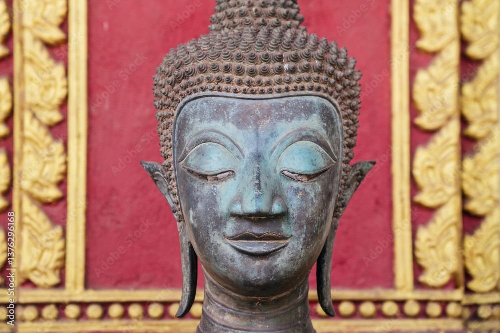 A Beautiful Serene Buddha Head Sculpture Featured Against An Ornate and Artistic Background A Beautiful Serene Buddha Head Sculpture Featured Against An Ornate and Artistic Background