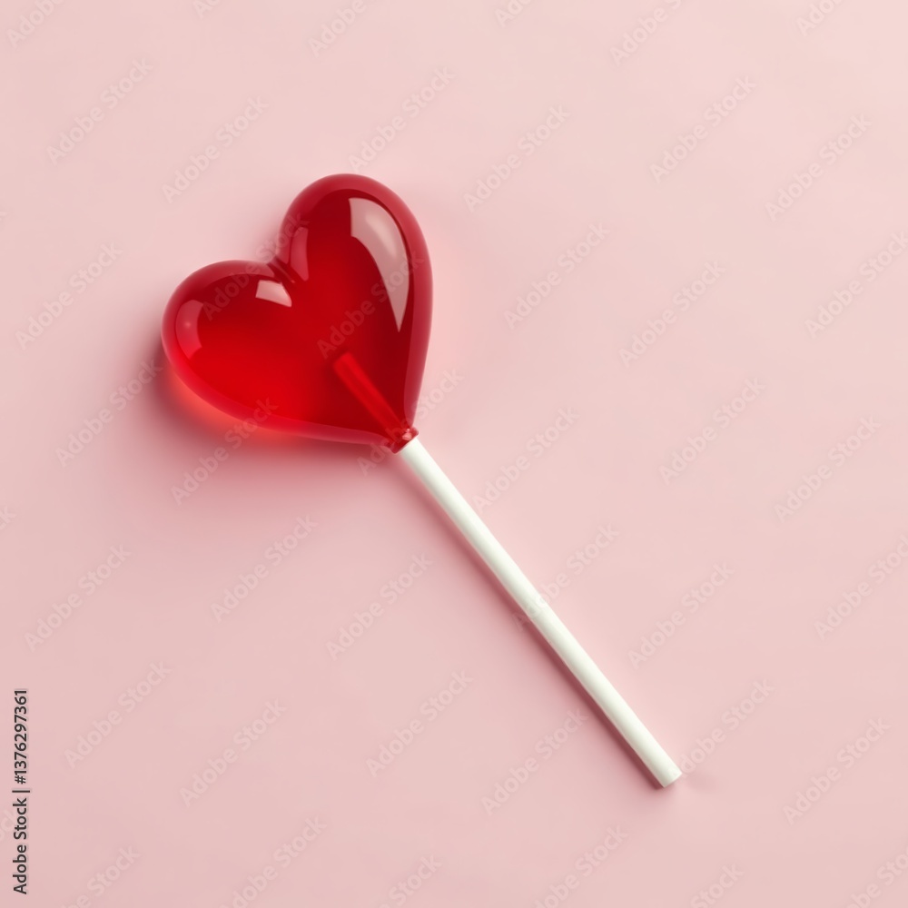 Red heart shaped lollipop with white stick on clear background, love, romantic, treats Red heart shaped lollipop with white stick on clear background, love, romantic, treats