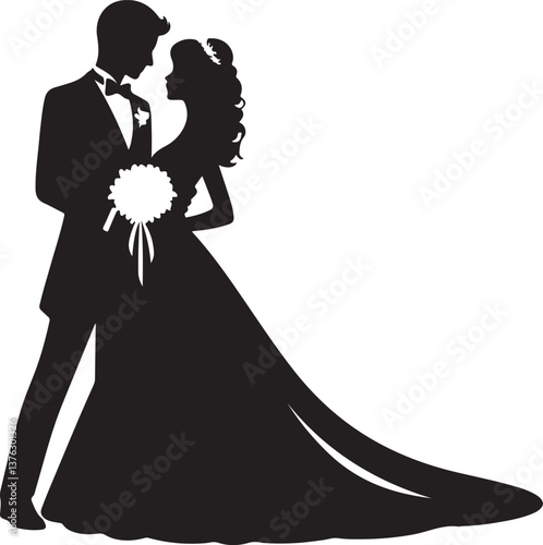 silhouette of bride and groom
