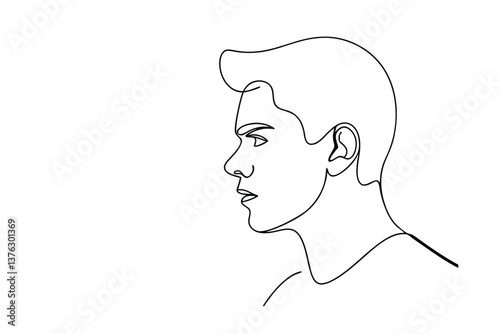 Online Drawing Young Mans Profile, Minimalist Art, Line Art, Face Sketch, Male Portrait
