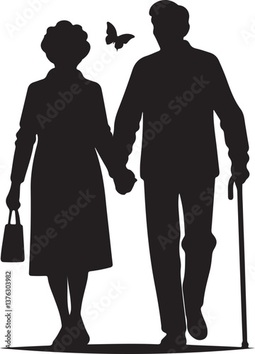 elderly couple walking