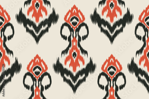 Seamless ethnic ikat pattern featuring tribal and folk embroidery combined with Mexican Aztec geometrics. Perfect for graphic art, rug design, wallpaper, wrapping and clothing.