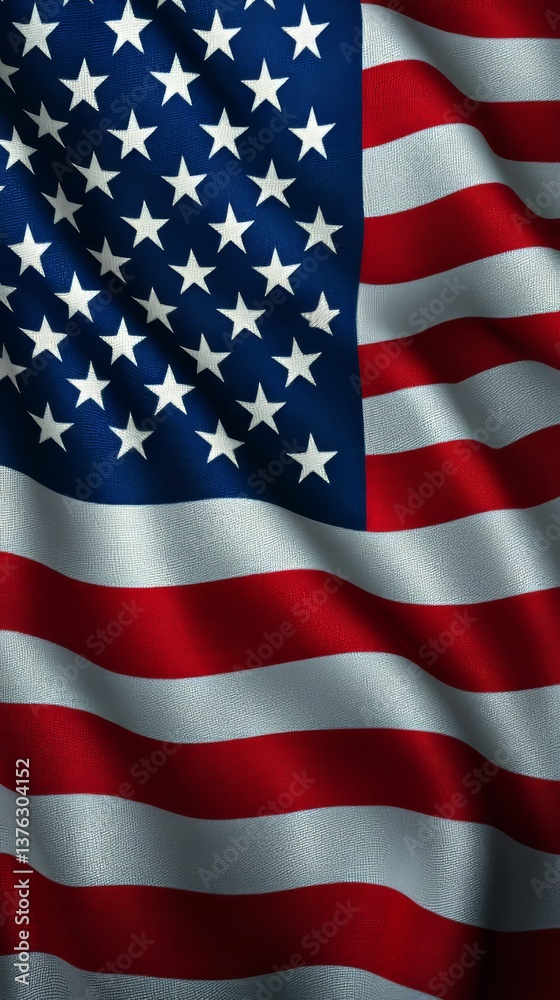 Naklejka premium Dramatic Close Up of a Waving American Flag United States National Symbol Outdoor Low Angle Patriotism