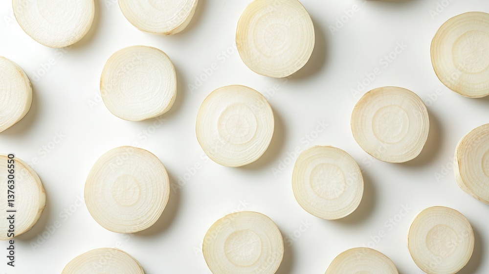Circular slices arranged in pattern create visually appealing te Circular slices arranged in pattern create visually appealing te
