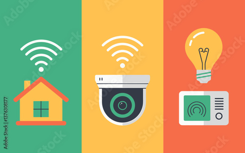 Smart Home Automation System: Connected Devices and Technology Icons