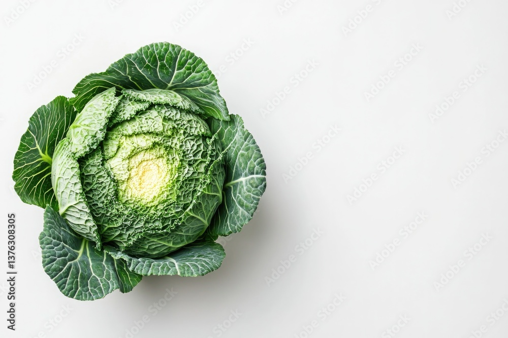 Fototapeta premium Fresh green cabbage with intricate leaf patterns, showcasing vib