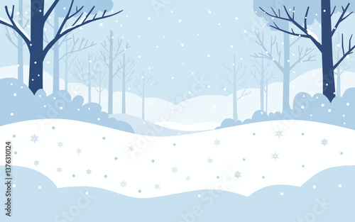 Peaceful snowy forest winter scene