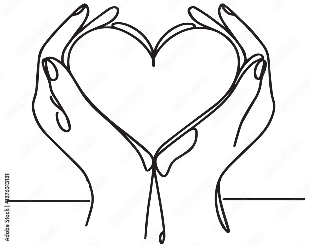 Continuous one line drawing hand holding heart. vector illustration Continuous one line drawing hand holding heart. vector illustration