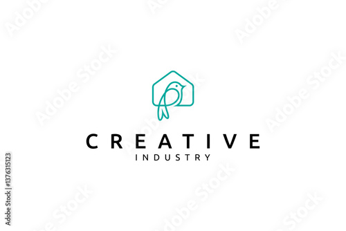 bird house logo in line art design style
