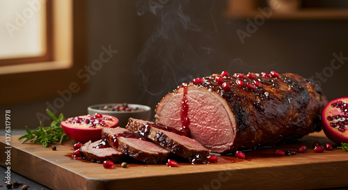 Exquisite pomegranate molasses glazed lamb loin roast offering delicious flavor