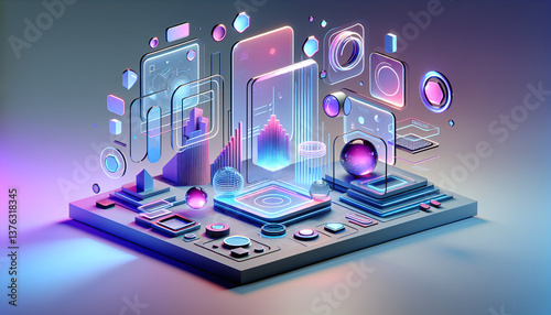 Futuristic Holographic UI Elements 3D Render