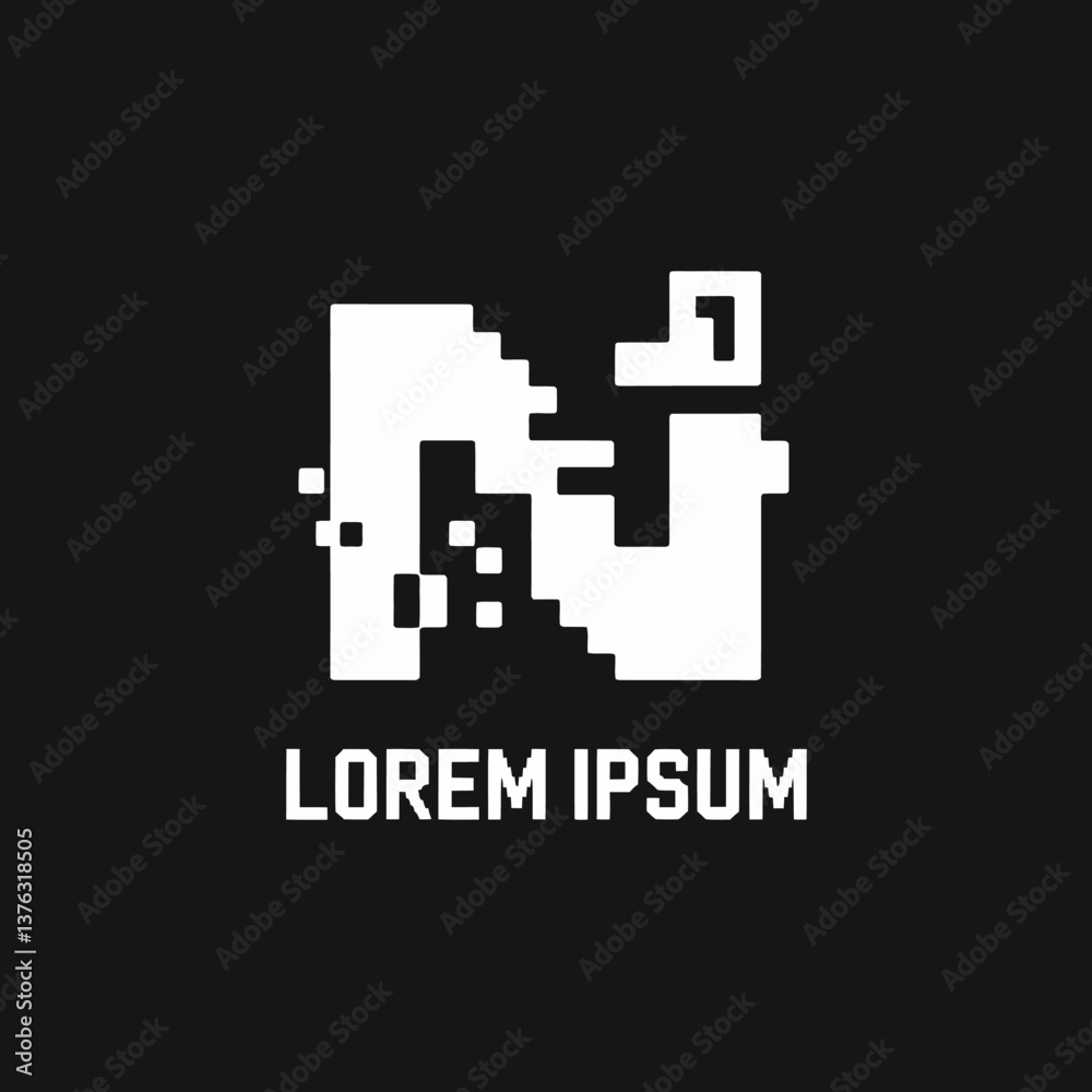 Pixelated Initial Logo Design: Modern, Retro-Style Emblem with Letter NJ for Tech Startups and Gaming Brands Pixelated Initial Logo Design: Modern, Retro-Style Emblem with Letter NJ for Tech Startups and Gaming Brands