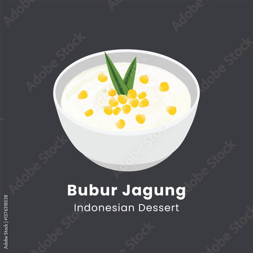 Vector illustration of Bubur jagung manis, or sweet corn porridge Indonesian dessert