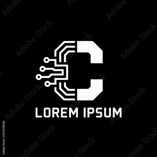 Modern Tech Letter C Logo Design with Circuit Board Elements for Technology, Innovation, and Digital Business Branding