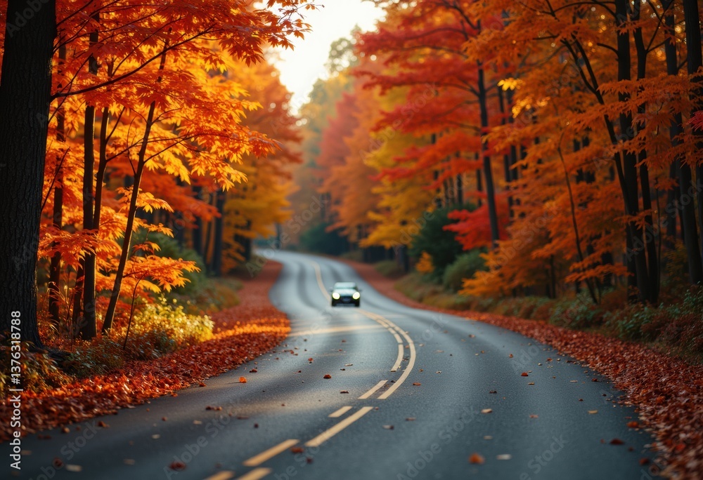 Obraz premium A scenic autumn road lined with vibrant orange and red trees