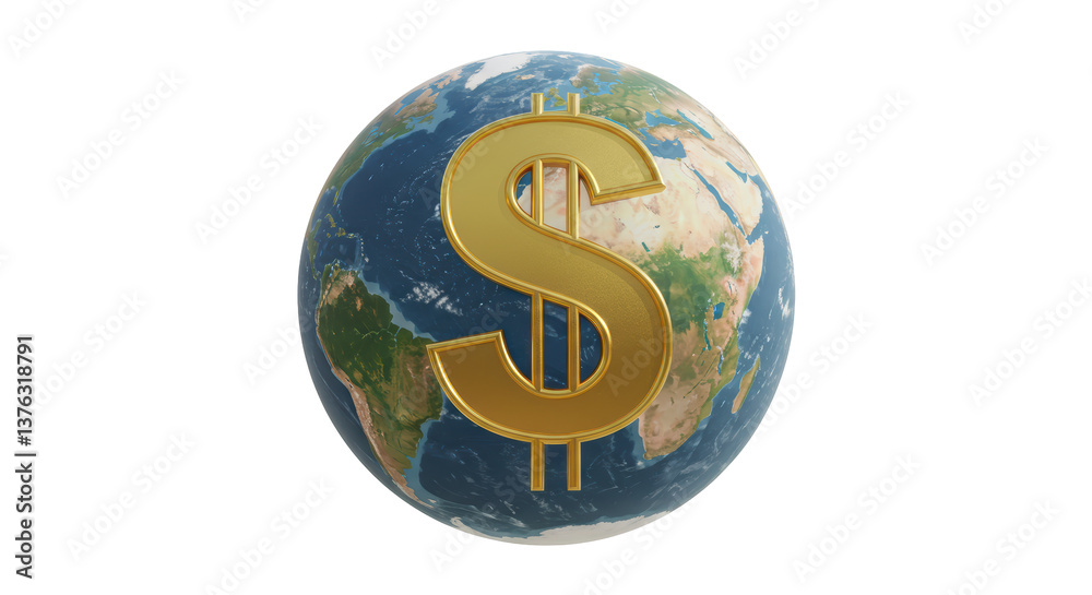 Isolated World Globe with Dollar Sign Isolated World Globe with Dollar Sign