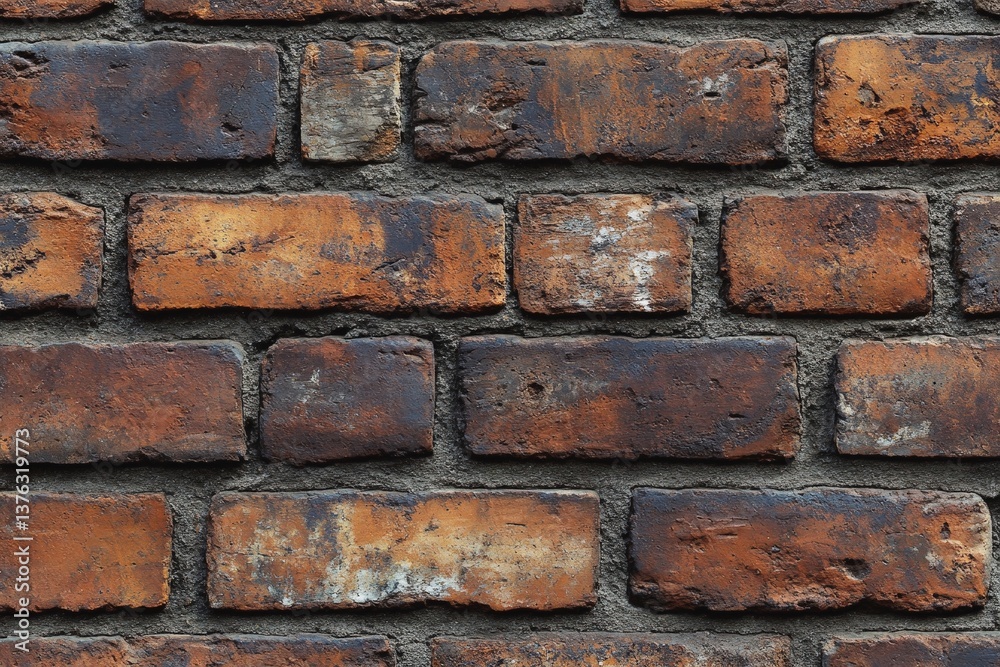Fototapeta premium Rustic brown brick wall showcasing weathered textures and earthy tones in a historic building setting