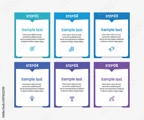 Infographic design business template with 6 options or steps. Can be used for workflow layout, diagram, annual report, web design	
