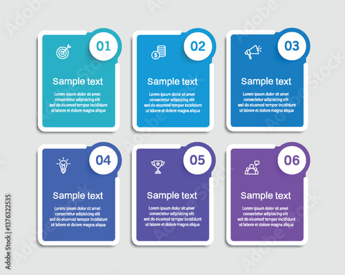 Infographic design business template with 6 options or steps. Can be used for workflow layout, diagram, annual report, web design	
