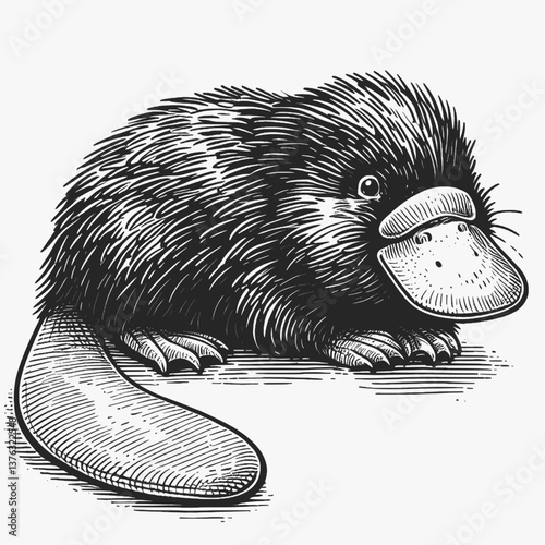 The Enigmatic Platypus line art drawing of lion Laugh ink sketch vector hand drawn illustration background
