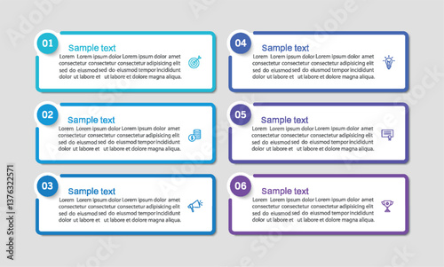 Infographic design business template with 6 options or steps. Can be used for workflow layout, diagram, annual report, web design	
