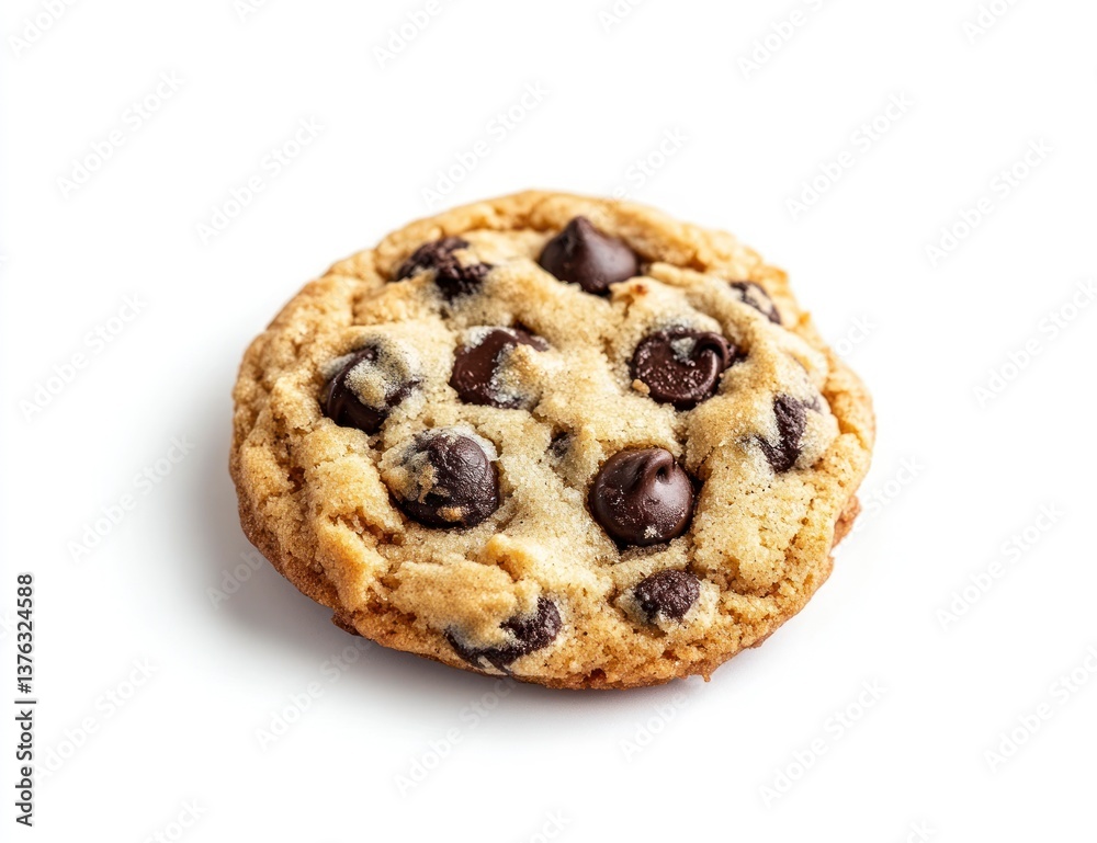 Single Chocolate Chip Cookie Close-up on White Background Ready to Eat Single Chocolate Chip Cookie Close-up on White Background Ready to Eat