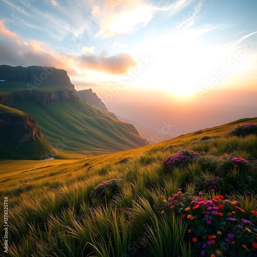 Majestic Drakensberg Mountains at Sunset