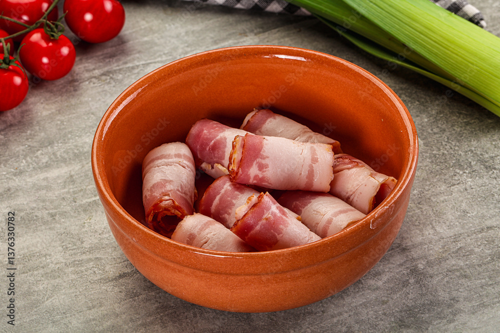 Fresh raw pork bacon roll Fresh raw pork bacon roll