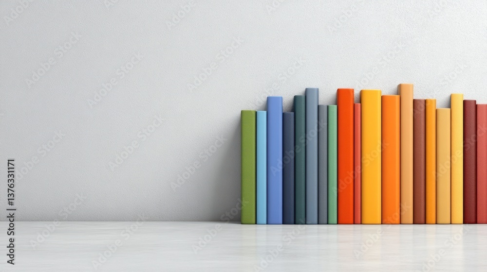 Naklejka premium Colorful Bookshelf Against a White Wall