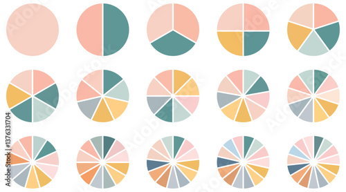 Color wheel guide. Floral patterns and palette isolated. RGB and CMYK colors. Pie charts diagrams.