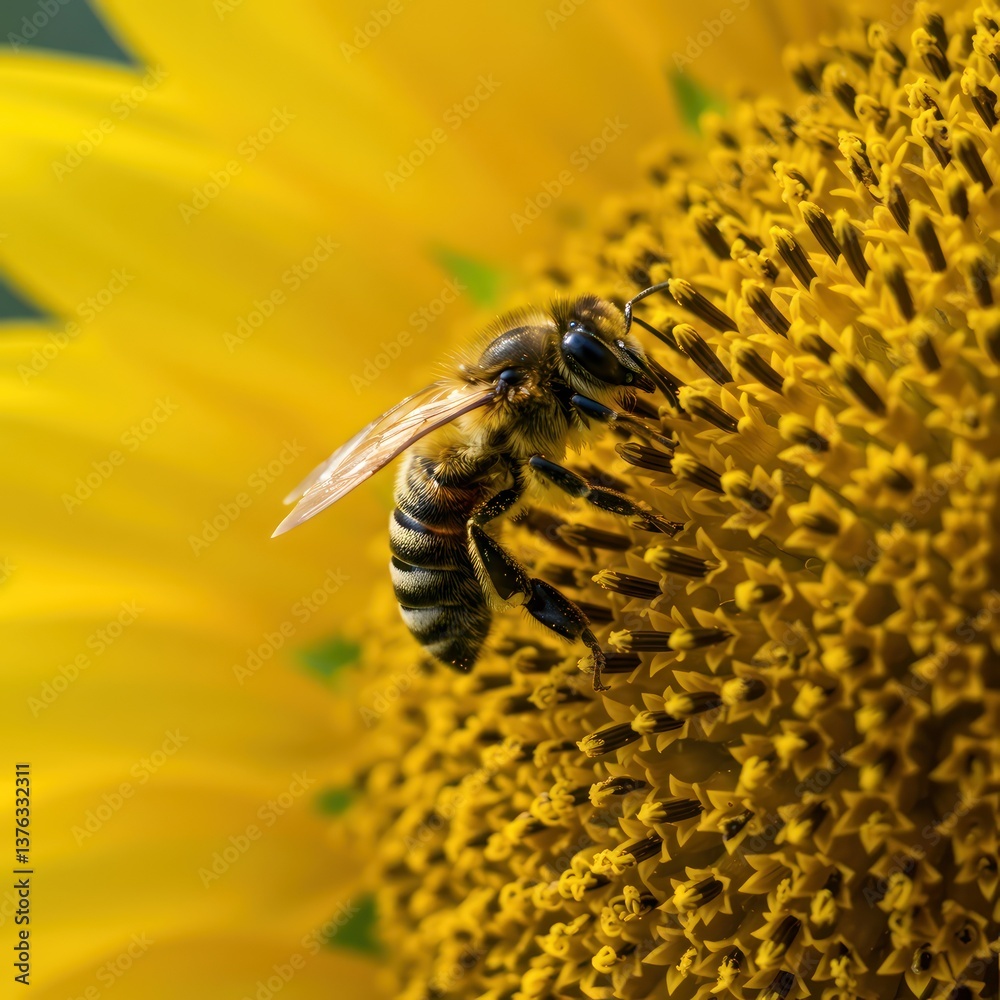 Bee pollinating sunflower closeup. (1) Bee pollinating sunflower closeup. (1)