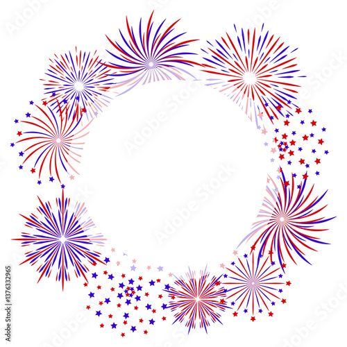 Fireworks round frame - independence day greeting card template with space for text