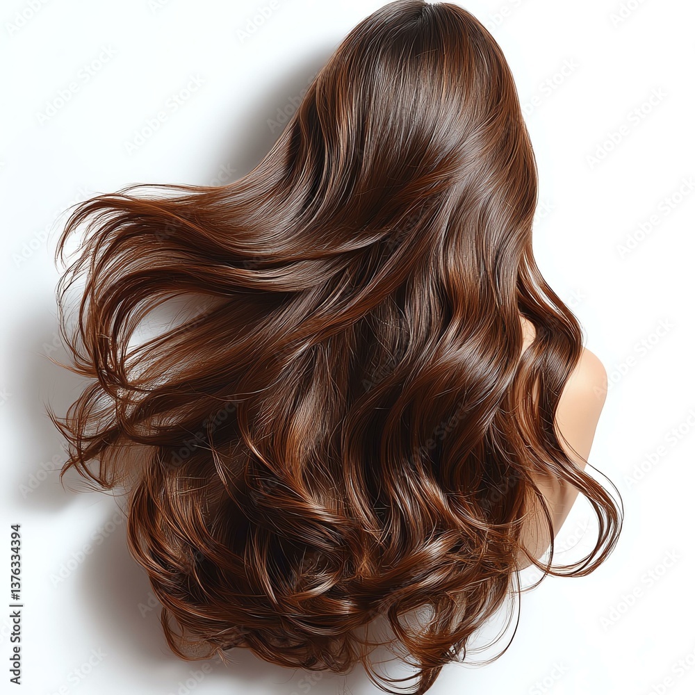 Fototapeta premium Silky Brunette Hair in Motion. Flowing Silky Brunette Hair with Natural Shine. Beautiful Silky Brunette Hair Captured in Movement. Flowing wavy hair with rich brown shades.