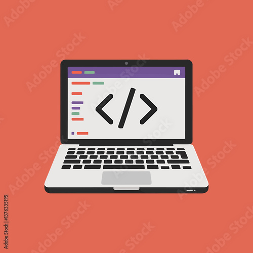 Minimalist Laptop with Code Snippet - Vector Illustration for Developers and Programmers