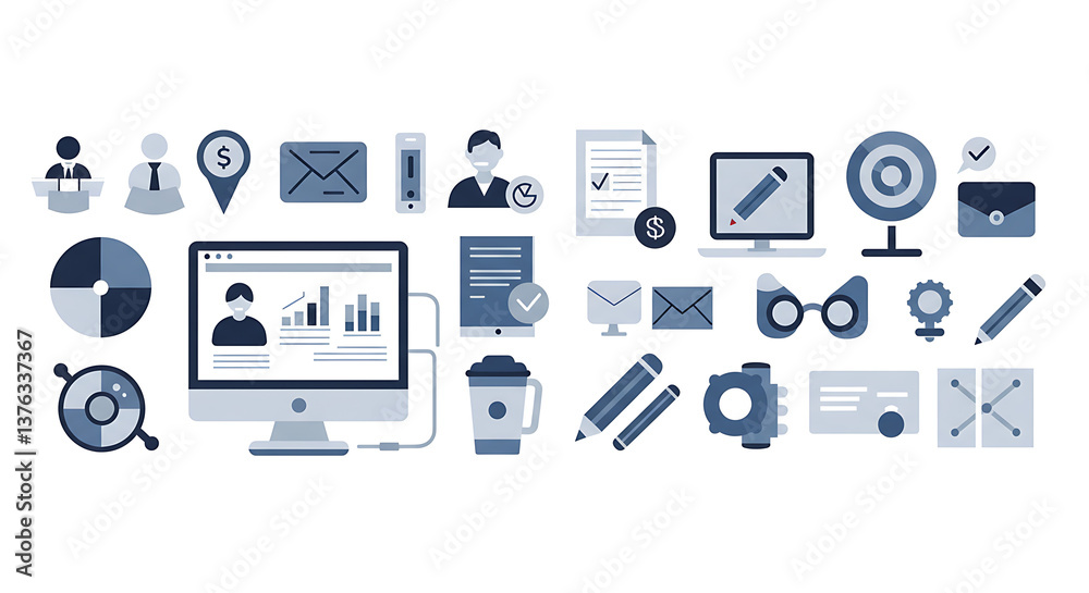 Effective Business Strategy Icons Planning, Marketing, and Communication Tools