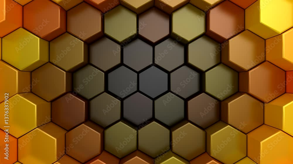 Hexagons Form A Wave. Abstract motion, loop, 5 in 1, 3d rendering, 4k resolution
Hexagons Form A Wave. Abstract motion, loop, 5 in 1, 3d rendering, 4k resolution