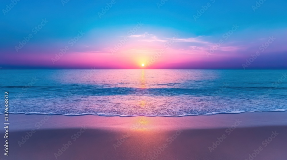 Fototapeta premium Serene Sunset Over Tropical Ocean Beach