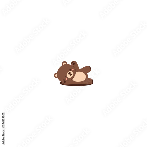 Cute bear lying down and waving paw flat design, vector illustration