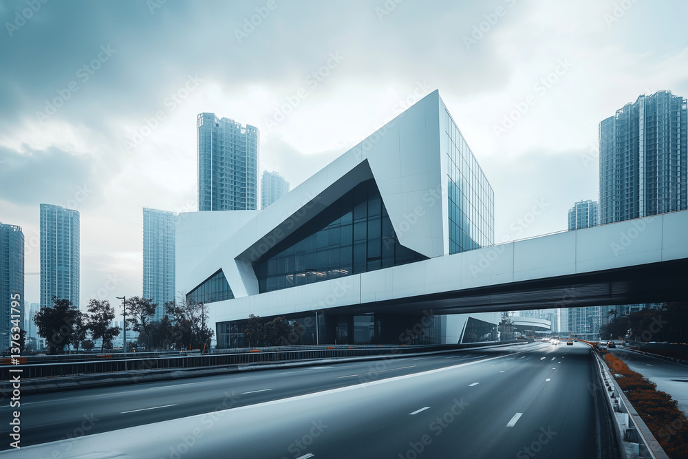 Fototapeta premium Modern Architecture with Urban Skyline and Highway