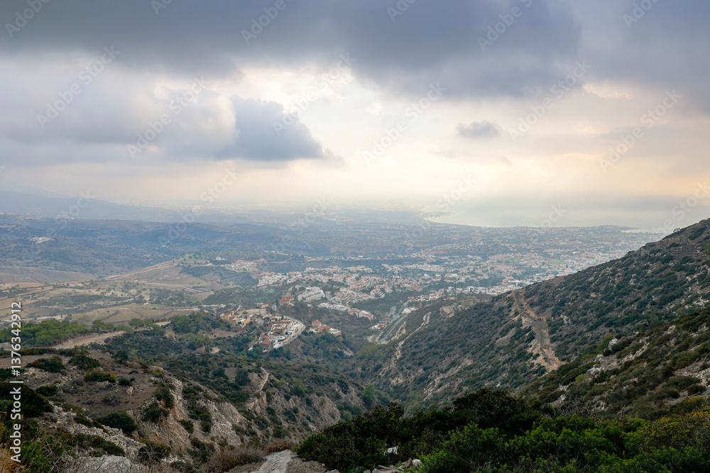 Naklejka premium Scenic mountain view over Paphos Cyprus 20.11.2024
