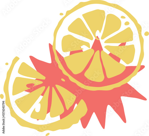 Lemon Slices Silhouette Block Print or Stamp Vector Illustration