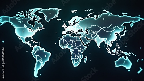  images showing the interconnectedness of global finance, such as a world map with glowing financial hubs (New York, London, Tokyo), flying data streams, and satellite views of trade routes. Include i